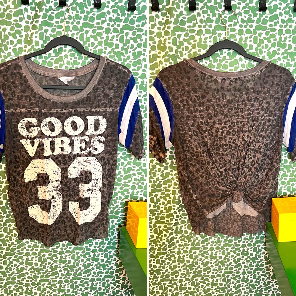 EUC No Boundaries, Sheer Leopard print Tee, Size: L, swoop neck.